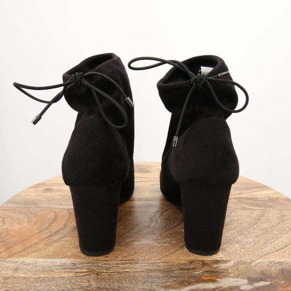 NWOT Black Faux Vegan Suede Ankle Booties Boots Sock Boot Chunky Heel Size 8.5 - Picture 5 of 8